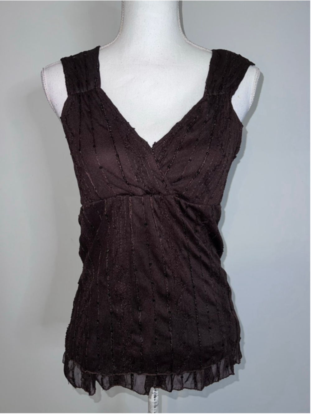 VTG Studio Y Brown Sequin V-Neck Tank Top M
